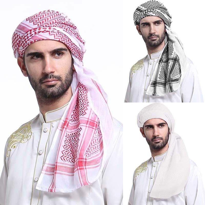 Masculino Árabe Kafiya Keffiyeh Muçulmano Cabeça Envoltório Cachecol Shemagh Turbante Headwear