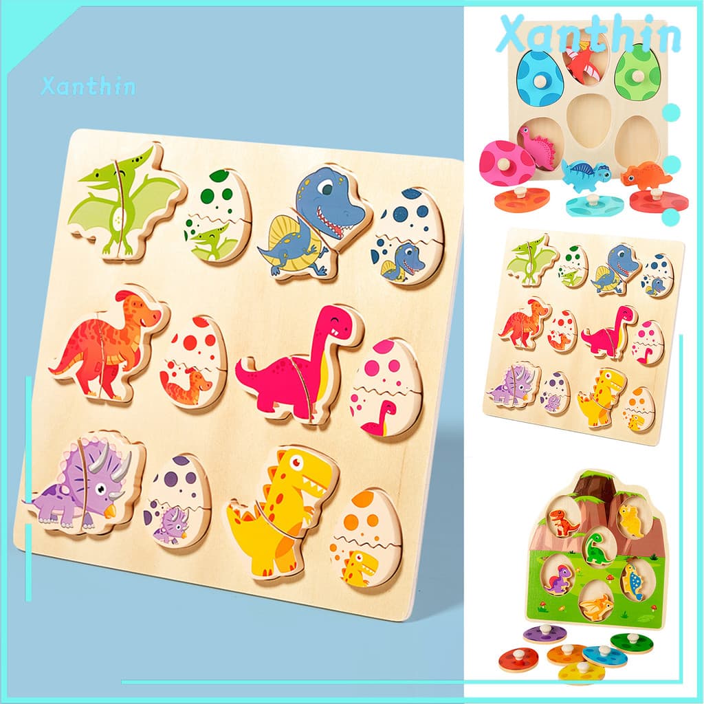 1 Conjunto De Placa De Quebra-Cabeça De Dinossauro De Madeira 3D Desenho Animado Dino Egg Matching Board