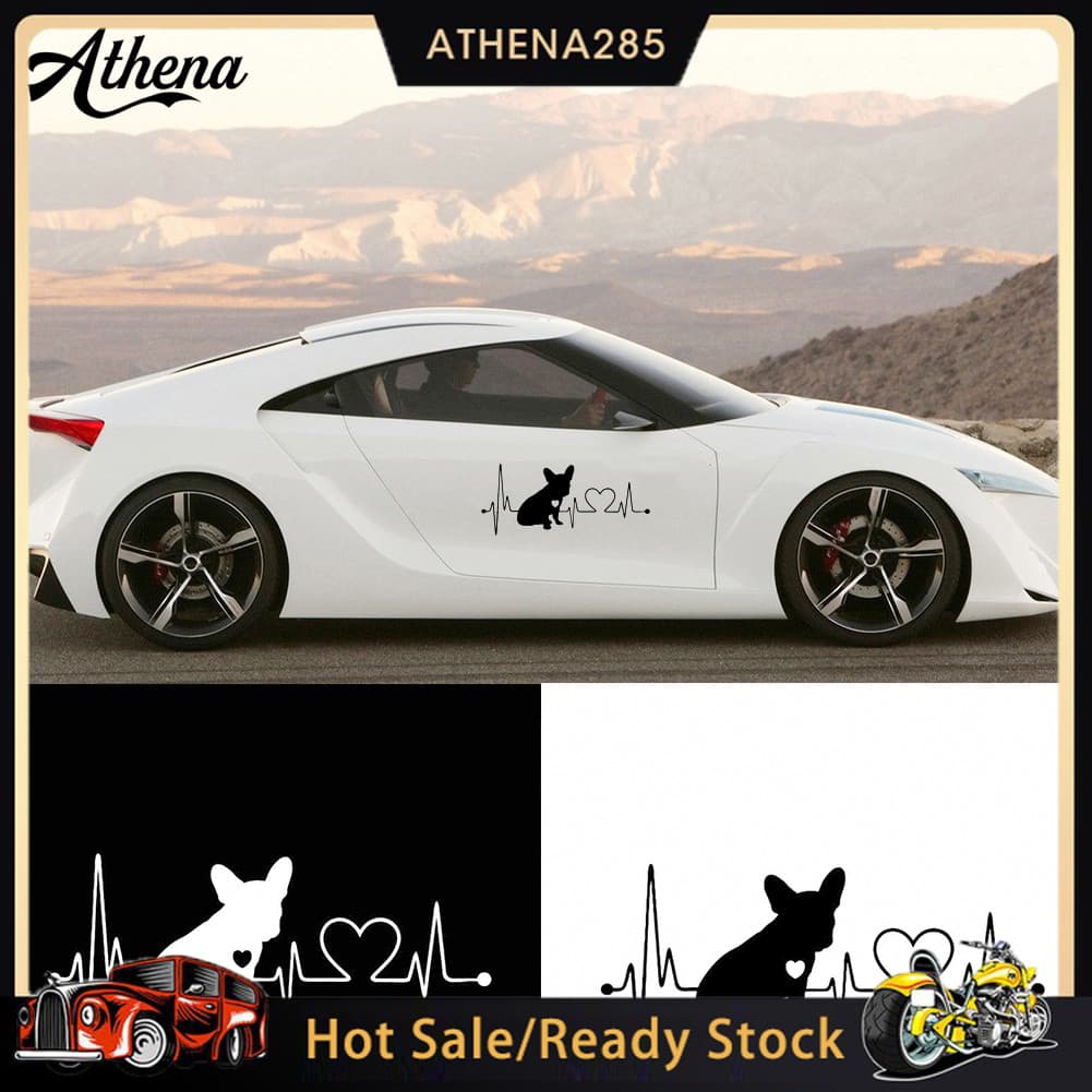 ATH_French Bulldog Heartbeat Car Bumper Janela Adesivo Decalque Decorativo Reflexivo