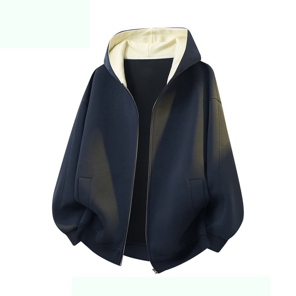 Moletom com capuz masculino 400g contraste cor moletom com capuz solto jaqueta Casual marca jaqueta Cardigan masculino