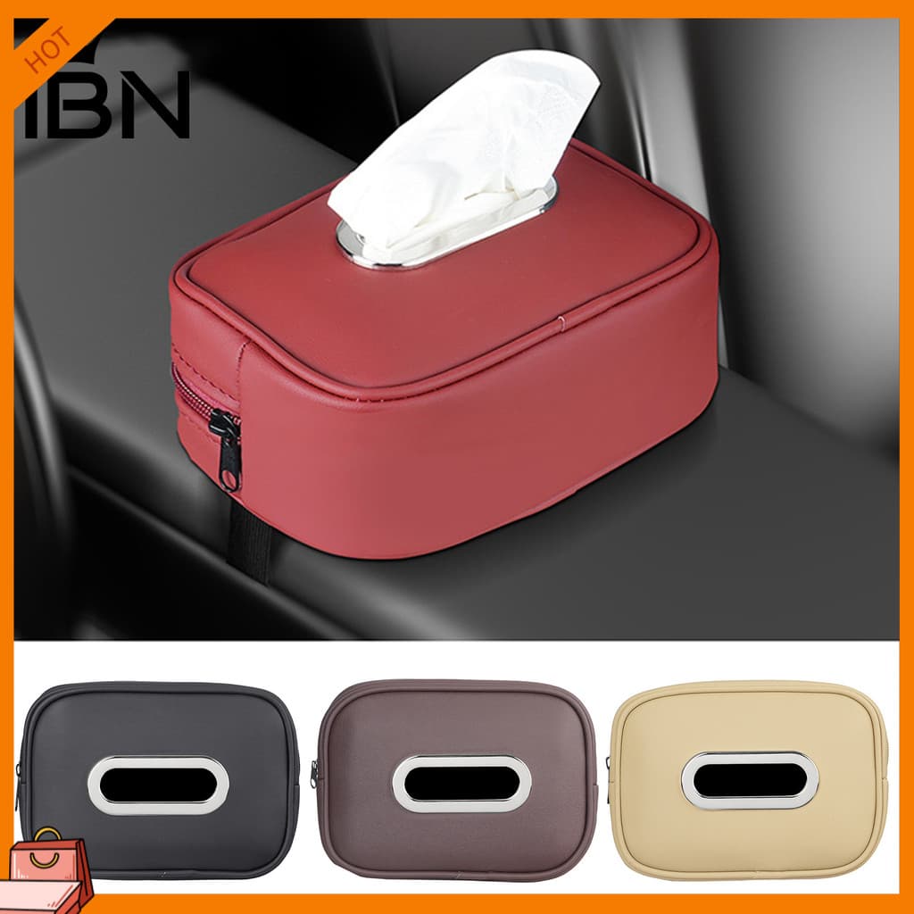[IBN] Suporte De Tecido Para Carro Caixa De Armazenamento Fechamento Com Zíper Cor Sólida Fácil De Limpar Papel Pendurad