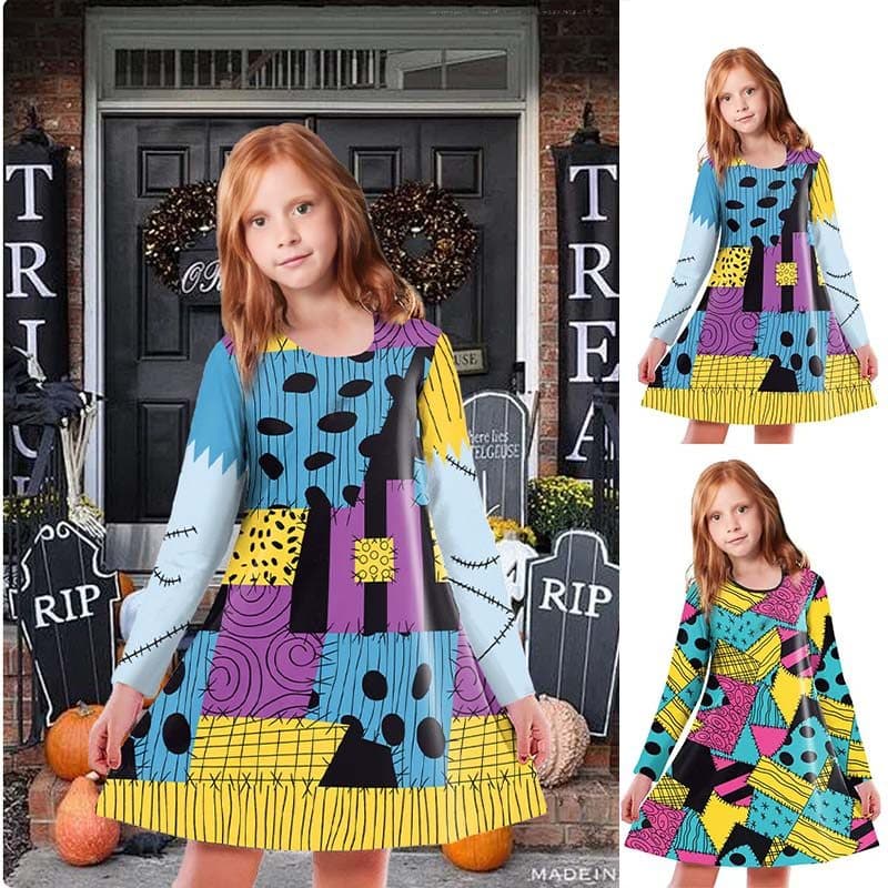 Sally Vestidos Meninas Cosplay Traje Crianças Roupas Engraçadas 3D Festa De Natal Roupa Manga Longa Vestido De Carnaval