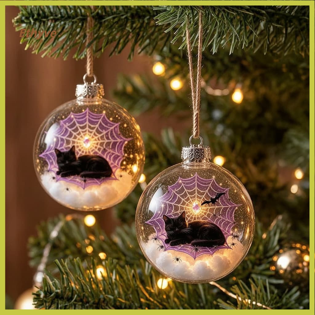 Enfeite De Bola De Halloween , Decoração De Esfera Transparente Com Esqueleto De Morcego De Gato Preto , Bugigang