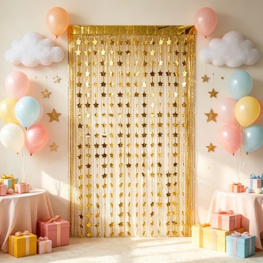 Cortina De Franja Estrelada Para Festas : Cenário Decorativo De 2 M E Adereço Fotográfico !