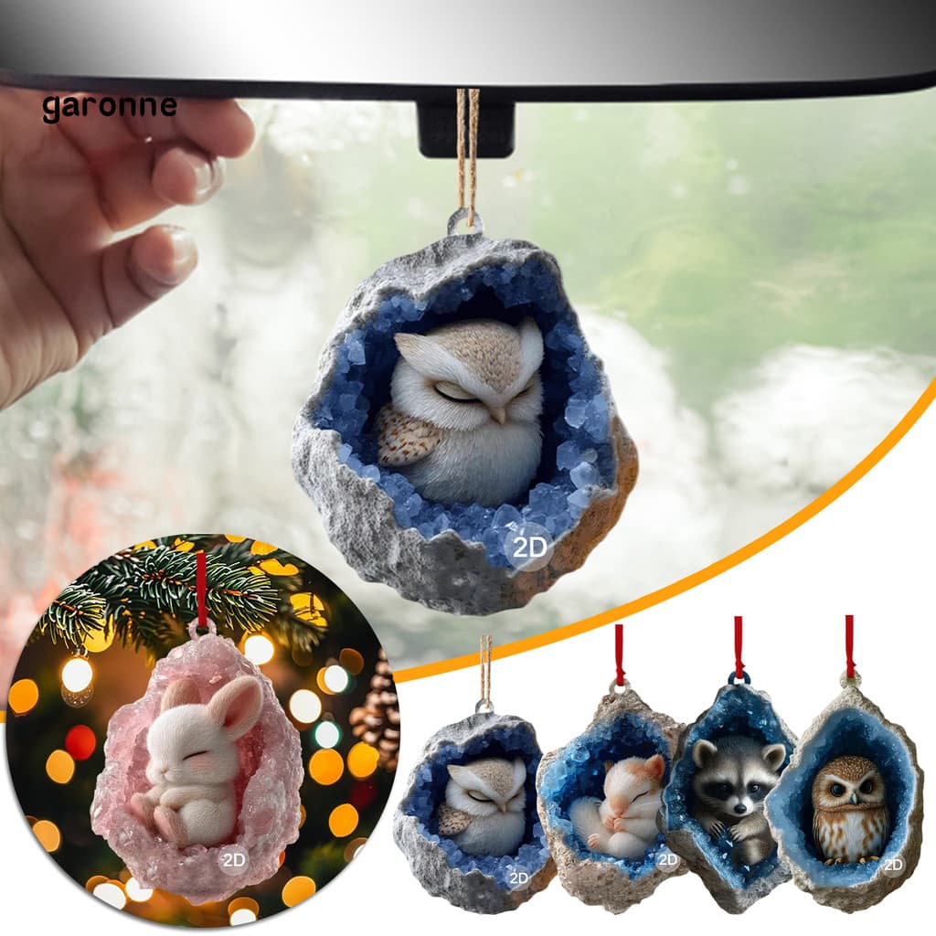 GA-Enfeites De Animais Da Floresta 2D Decoração Suspensa Acrílica Com Coruja Esquilo Coelho Designs De Árvore De Natal I