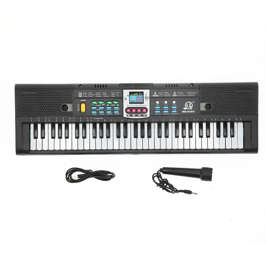 Teclado eletrônico infantil certificado CE MQ6185 preto multifuncional de 61 teclas com microfone brinquedo de estúdio p