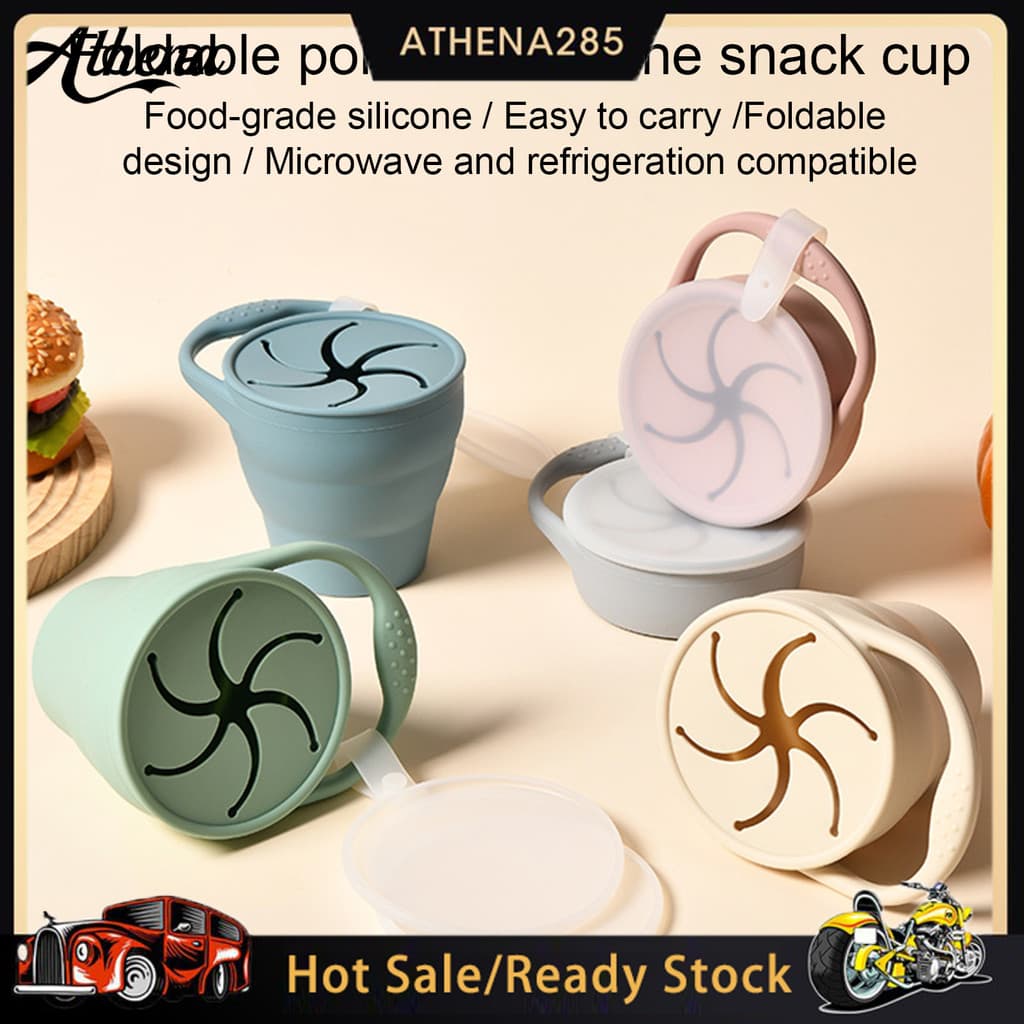 [ATHENA] ☆ Copo De Lanche Defletor De Silicone Macio 350ml Grande Capacidade À Prova De Vazamento Dobrável Portátil Reci