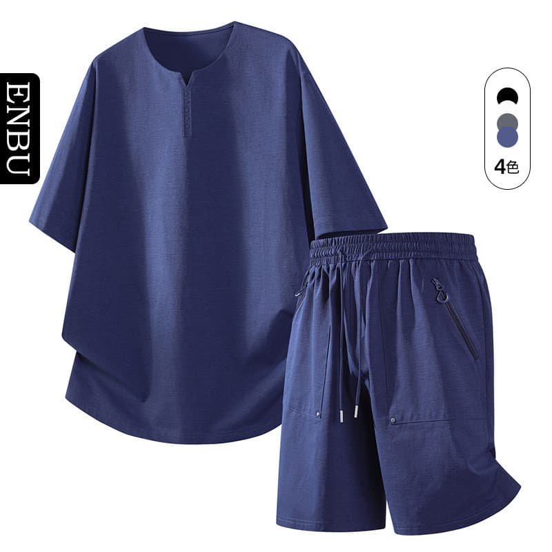 Terno de processamento personalizado masculino novo estilo Casual esportes cor sólida camiseta Shorts de manga curta ter