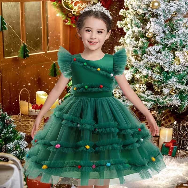 Vestido Verde De Natal Saia De Árvore Para Meninas De Desempenho Infantil Roupa Bufante