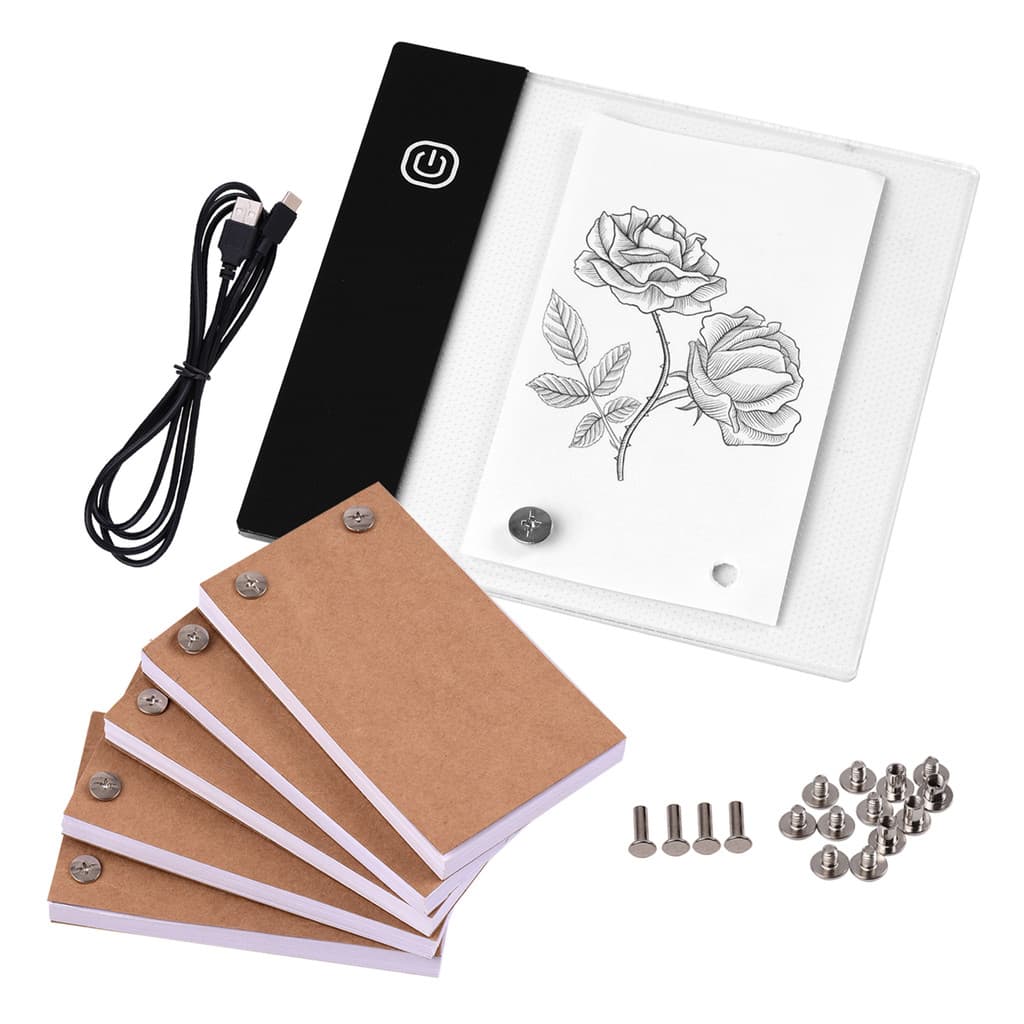 Kit De Livro Flip Com Mini Almofada De Luz LED Lightbox Tablet Design Buraco 300 Folhas Flipbook Parafusos De Ligação De