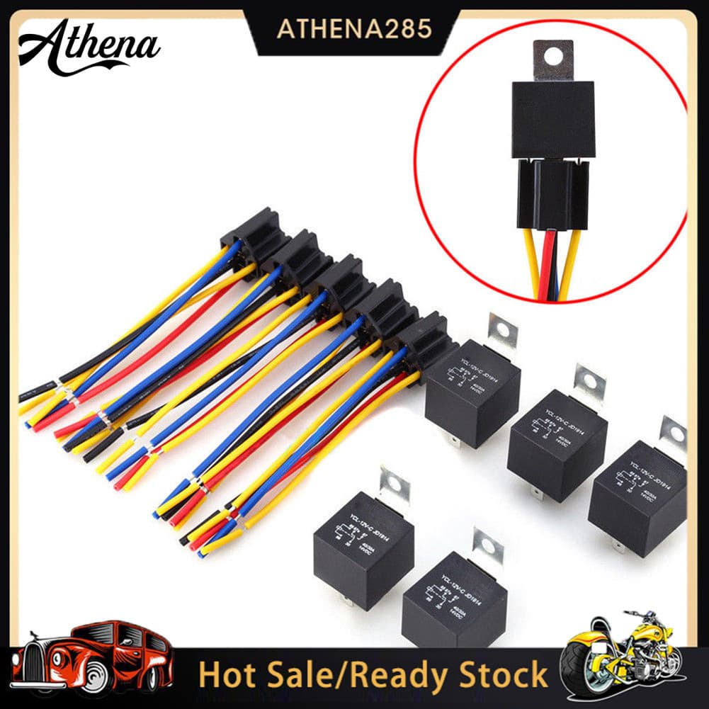 ATH_DC 12V Carro SPDT Relé Automotivo 5 Pinos 5 Fios Com Soquete De Chicote 30/40 Amp