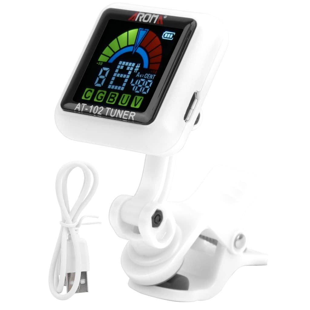 [Andoer.br] Aroma Guitar Clipon Tuner USB Recarregável Bateria Embutida Violino Ukulele AT102 (Branco)