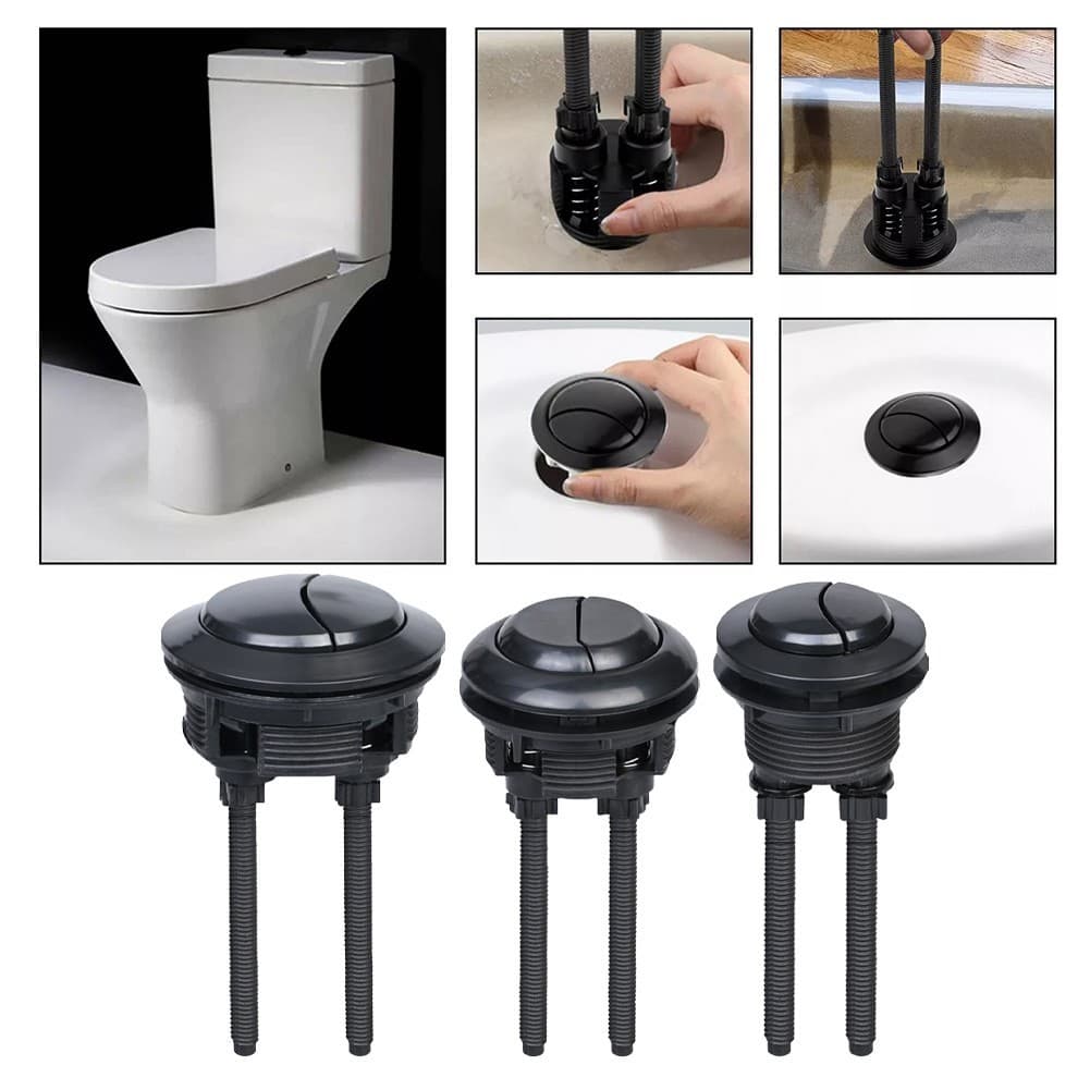 Botão De Descarga De Vaso Sanitário Preto 38/48/58mm Reparação De Tanque Duplo Cabeça Redonda Banheiro