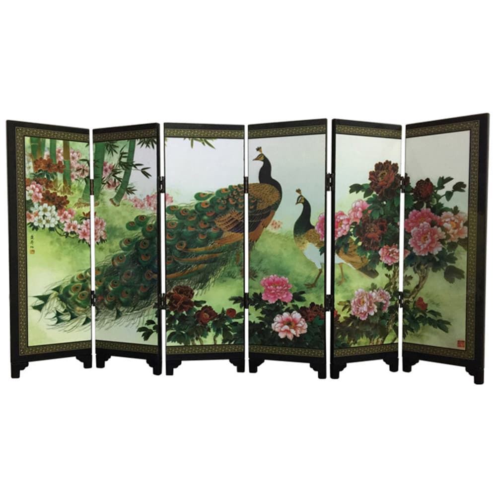 Qingsong Madeira 6 Painéis Pavão Tela Divisor De Quarto Divisória Dobrável Presente Decoração De Mesa
