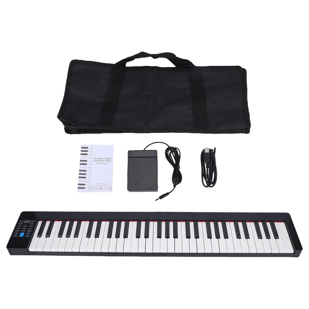 Teclado Eletrônico De Piano Digital Dobrável De 61 Teclas Com Pedal De Sustentação Bolsa Portátil Tela LCD Recarregável