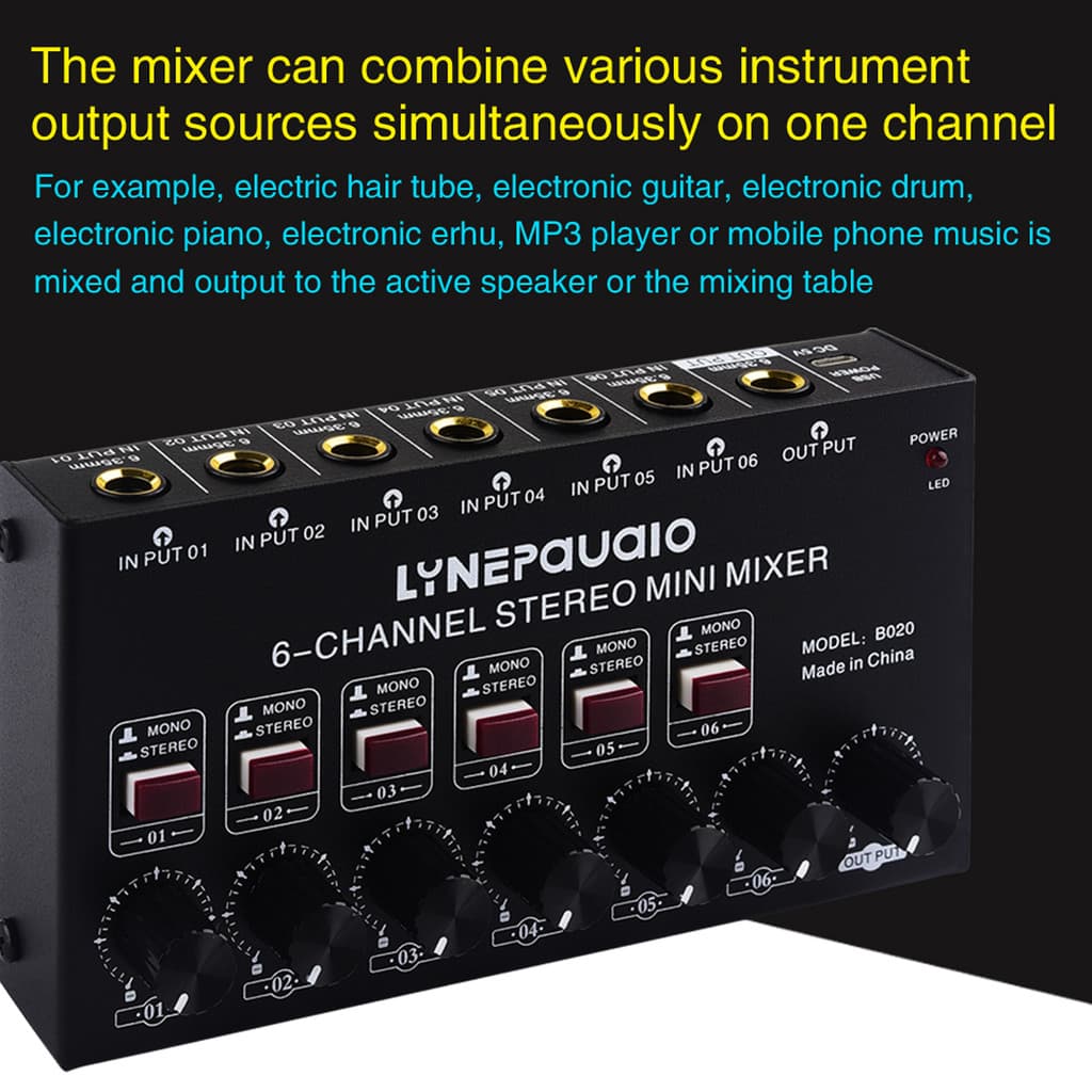 ttopbr Mini Mixer De Áudio Estéreo De 6 Canais Instrumento Musical Vento Elétrico/Guitarra Elétrica/Piano Eletrônico/Tru