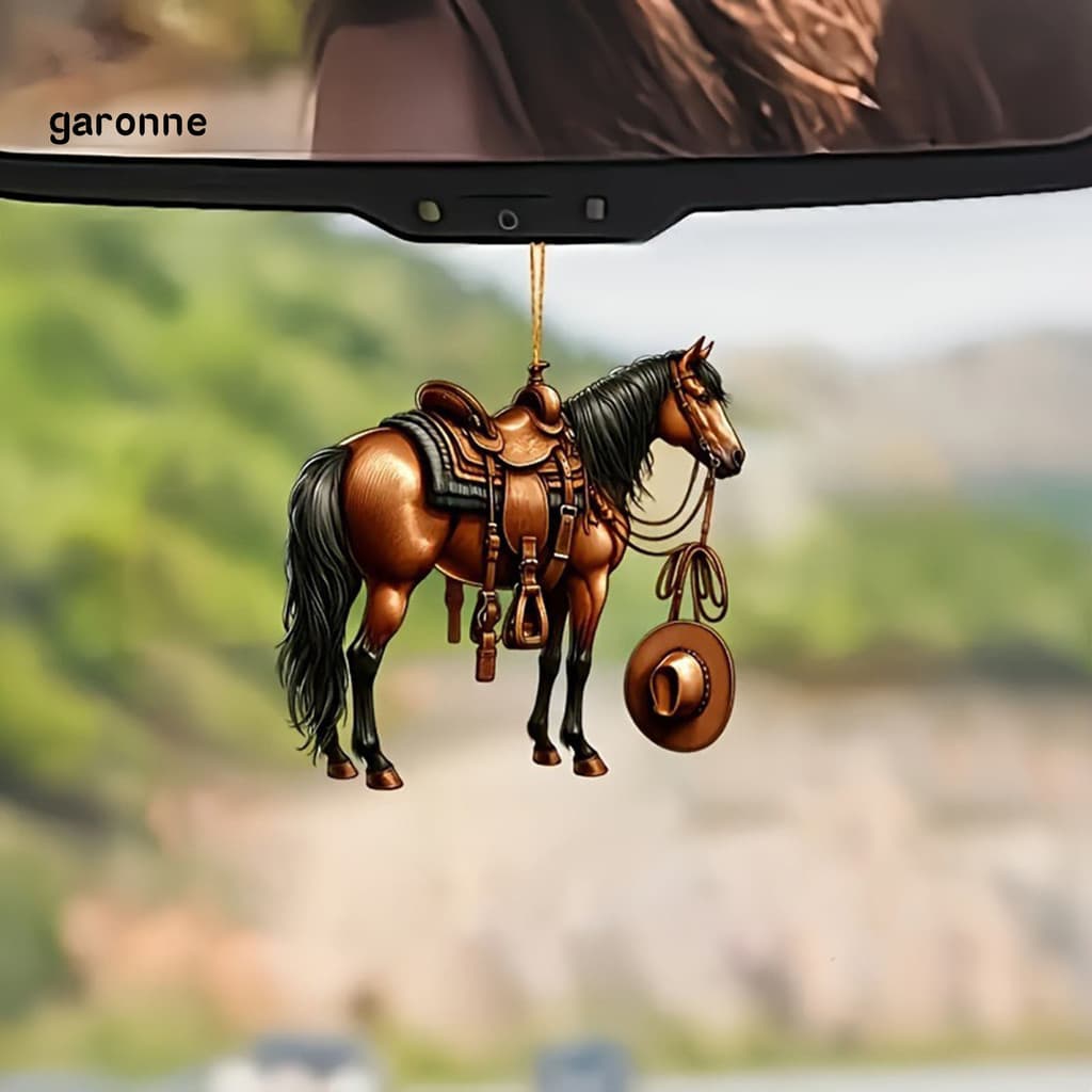 GA-Pingente De Carro De Cavalo Realista 2D Acrílico Ocidental Cowboy Charme Chaveiro Espelho Retrovisor Decoração Presen