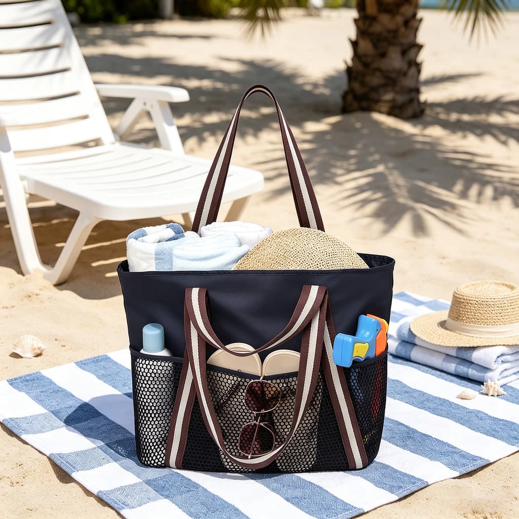 Bolsa Super_Beach Com Zíper , De Viagem À Prova D'água Vários Compartimentos Leve De Areia De Malha De Nylon Dobrável Pa
