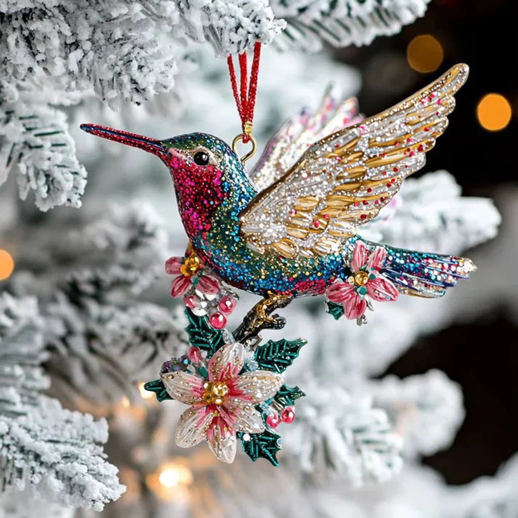[SKI] Enfeites De Natal De Beija-Flor Com Strass Brilhantes , Florais Para Árvore , Presentes De Lembrança De Acrílico 2