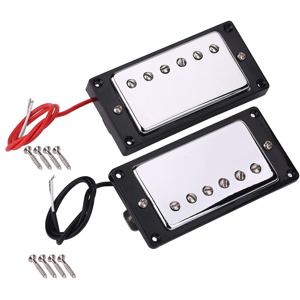 Captador de guitarra elétrica LP com superfície prateada e moldura preta