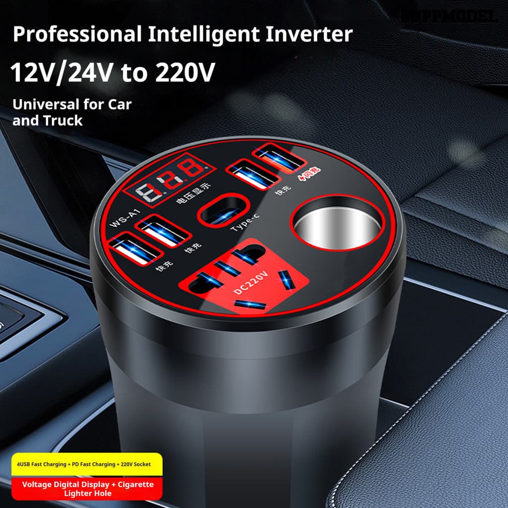 Suppmodel 200W Inversor De Energia Para Carro 4 Portas USB 1 Tipo C Com Tomada Ca 12V A 220V Conversor De Carregamento R