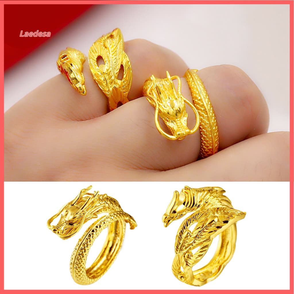 Laedesa Casal Combinando Anel 3D Dragão Phoenix Cor Dourada Aberto Proposta Ajustável De Casamento Presente De Aniversár