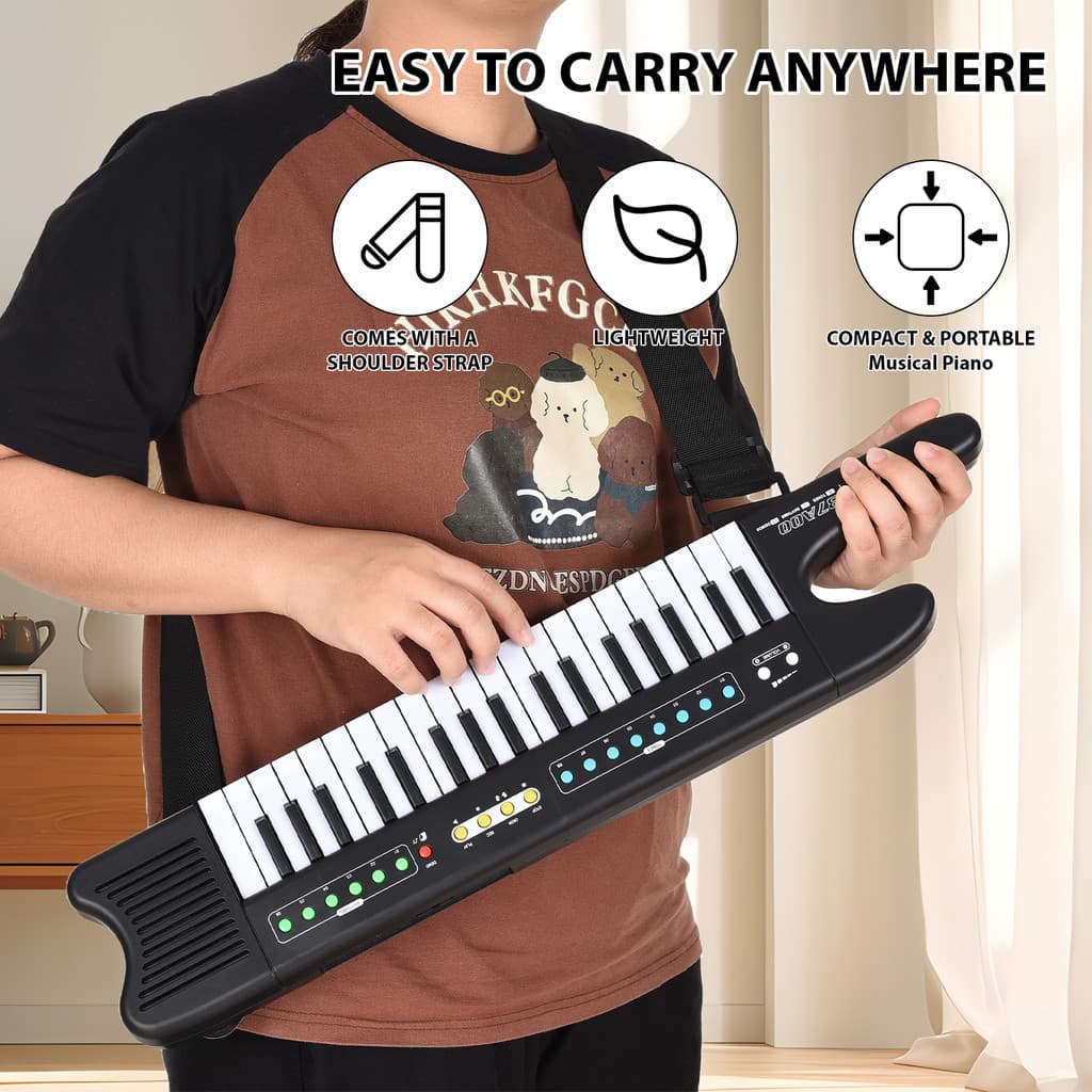 wohobr Teclado Eletrônico De 37 Teclas Piano Portátil Mini Órgão Instrumento Musical 8 Tons 6 Ritmos 10 Demonstrações Co