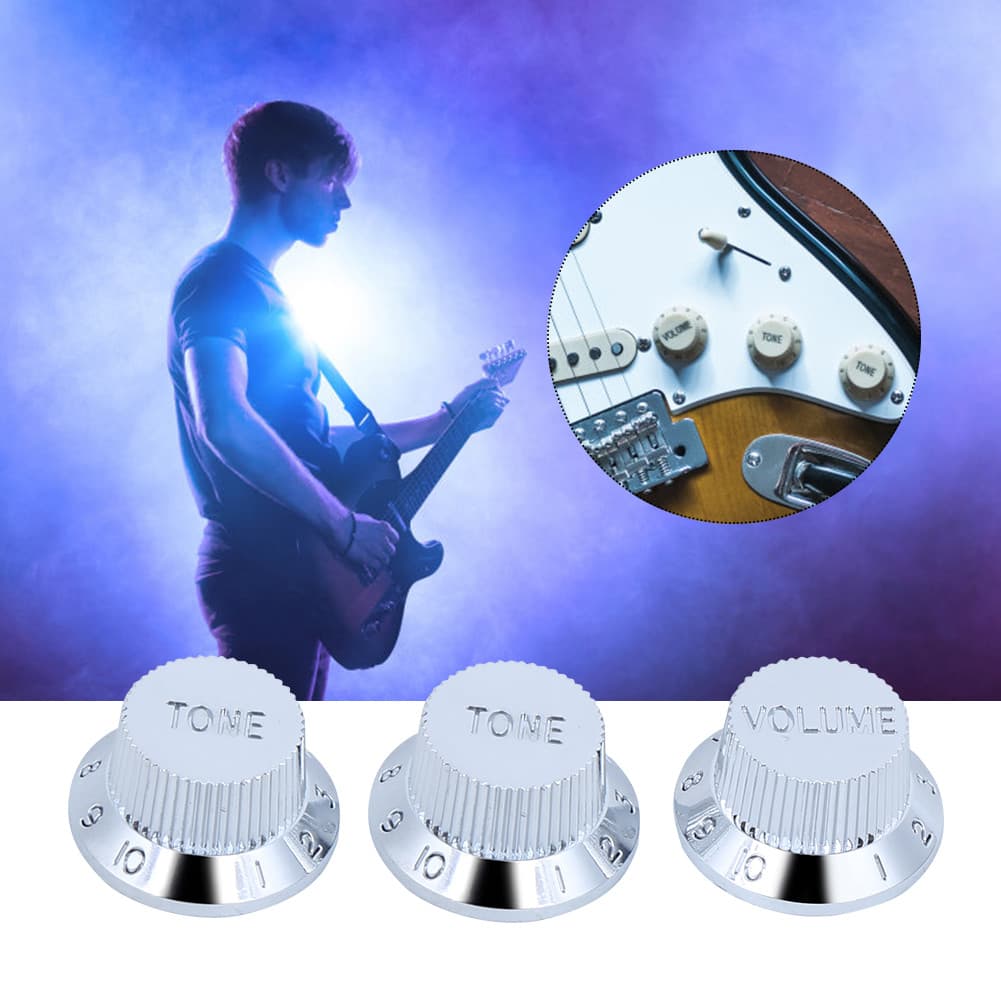 cpnobr 3 Peças Botão Do Potenciômetro De Guitarra Botões De Tom De Volume Prata Para Guitarras Elétricas