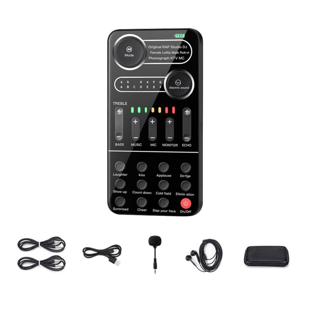 Trocador De Voz Portátil Externo Conjunto De Placa De Som Ao Vivo Com 9 Efeitos Luz Colorida Mini Máquina De Microfone D