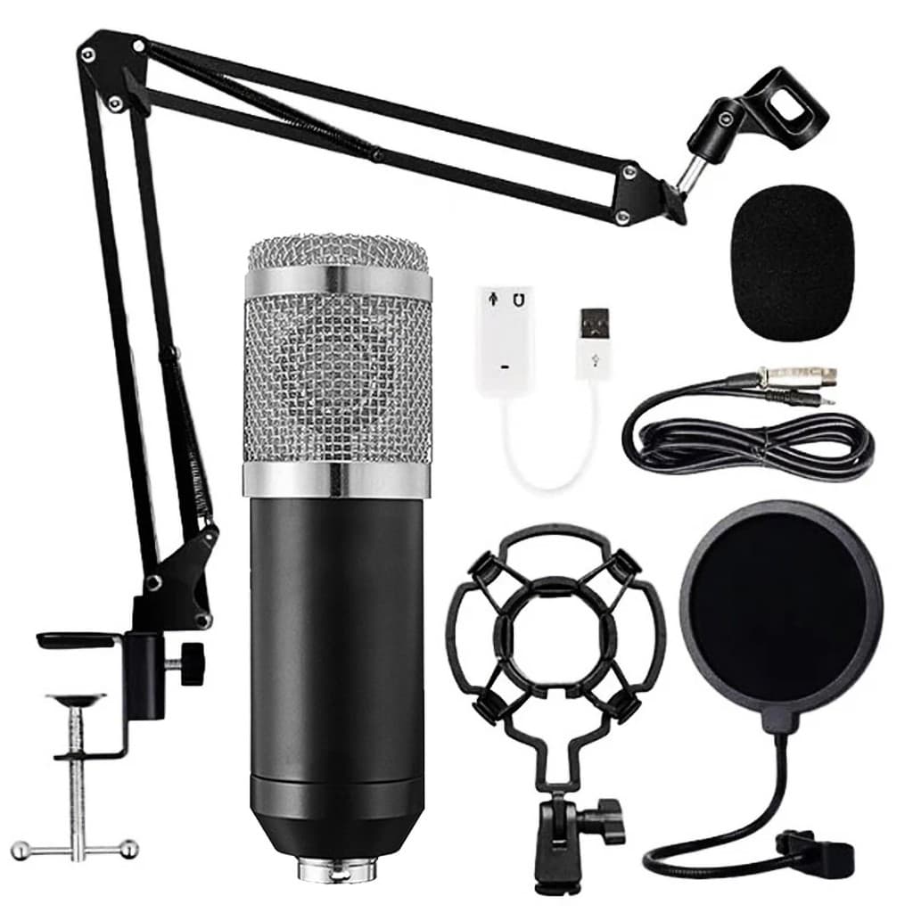 BM800 Microfone Condensador Profissional Podcast Equipamento De Transmissão Ao Vivo USB Mic Conjunto Estúdio Com Suporte