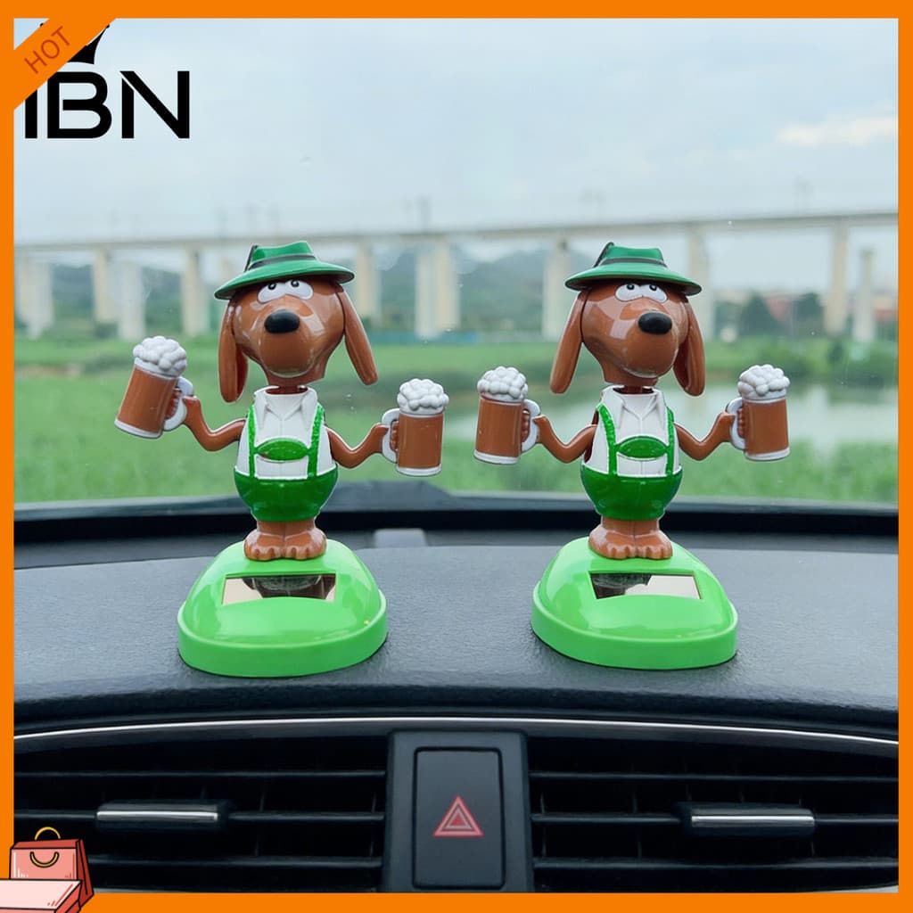 [IBN] Ornamento De Carro De Cachorro Balançando Movido A Energia Solar , Figura De Balanço De Animal De Estimação De Cer
