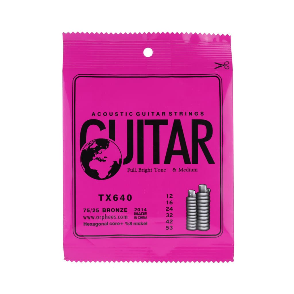 Orphee TX640 6 Peças Conjunto De Cordas Para Violão Folk Acústico (0,012-0,053) Bronze Fósforo Tensão Média