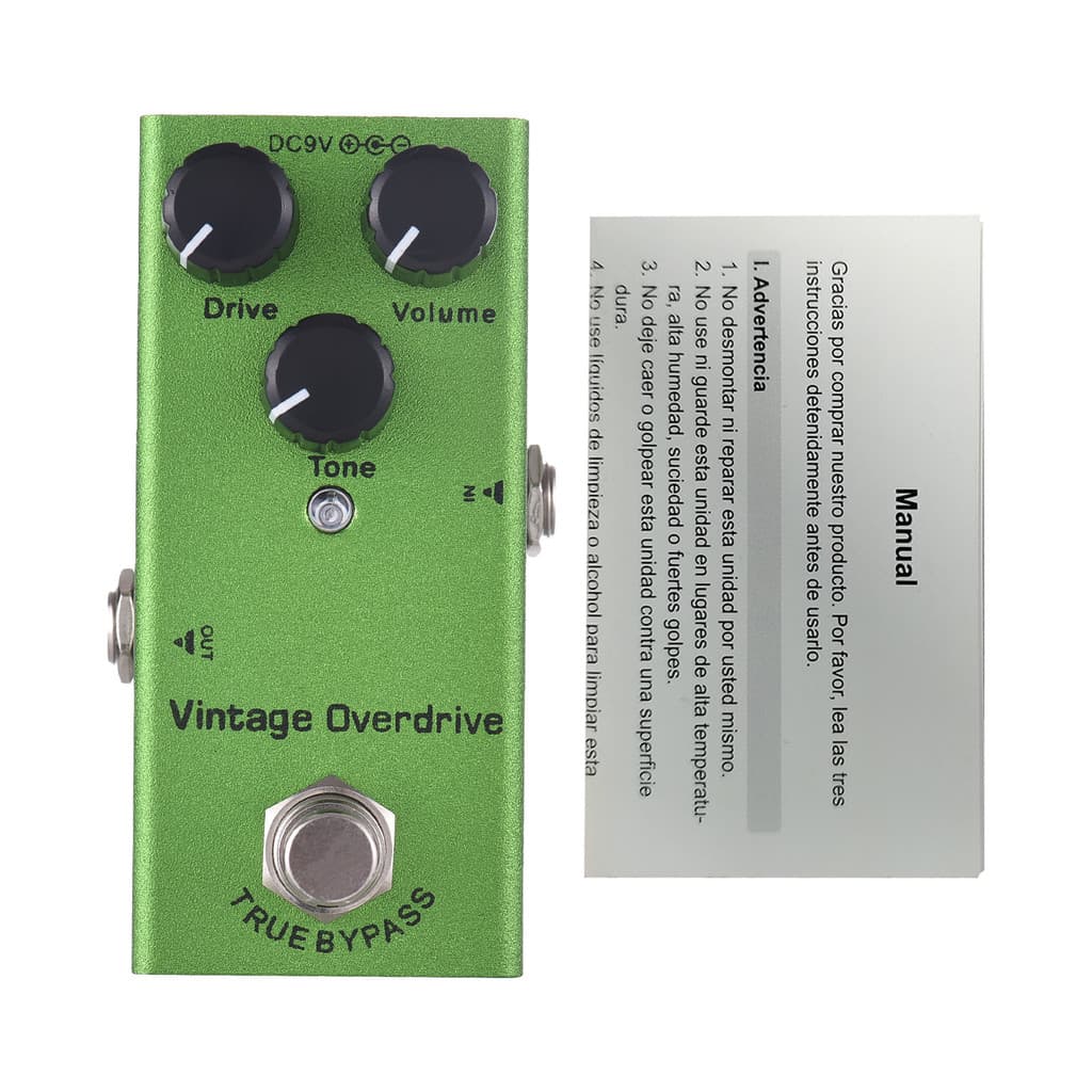 Efeitos de guitarra elétrica Vintage verde, sobrecarga clássica, efeitos de bloco único, lado Real, Interface de entrada