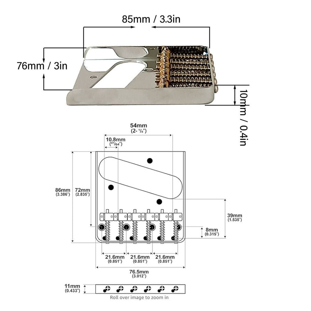 Ponte De Guitarra cpnobr 54mm Com Selas De Barril De Latão , Substituição De Metal De 6 Cordas Para Guitarras Elétricas
