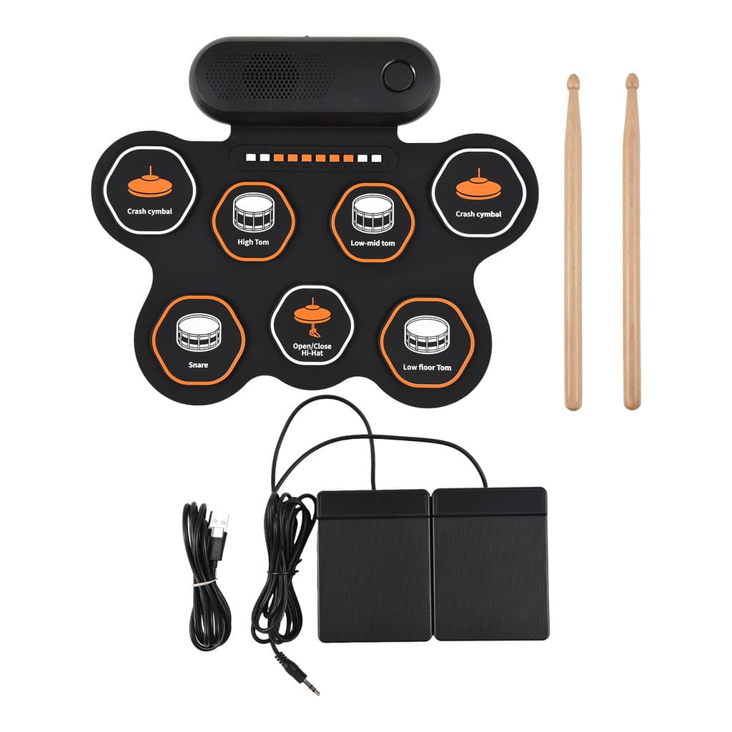 Conjunto De Bateria Eletrônica wohobr Com Rolo Manual De Alto-Falante 3W , 7 Almofadas , Suporta Várias Entradas De Áudi