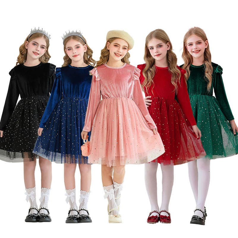 Vestido De Natal Para Meninas Com Lantejoulas E Babados , Manga Comprida , Vestidos De Princesa , Fantasia De Festa Cria