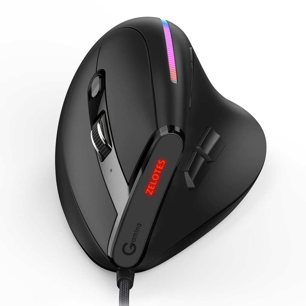 ZELOTES T-50 mouse vertical Com Fio 9 Teclas RGB Óptico 6 Velocidades De Movimento De Engrenagem design Ergonômico Preto