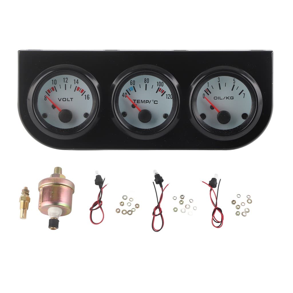 Kit Universal De Medidor Triplo Para Carro , Temperatura Da Água + Volts + De Pressão De Óleo , Instrumento De 52 Mm