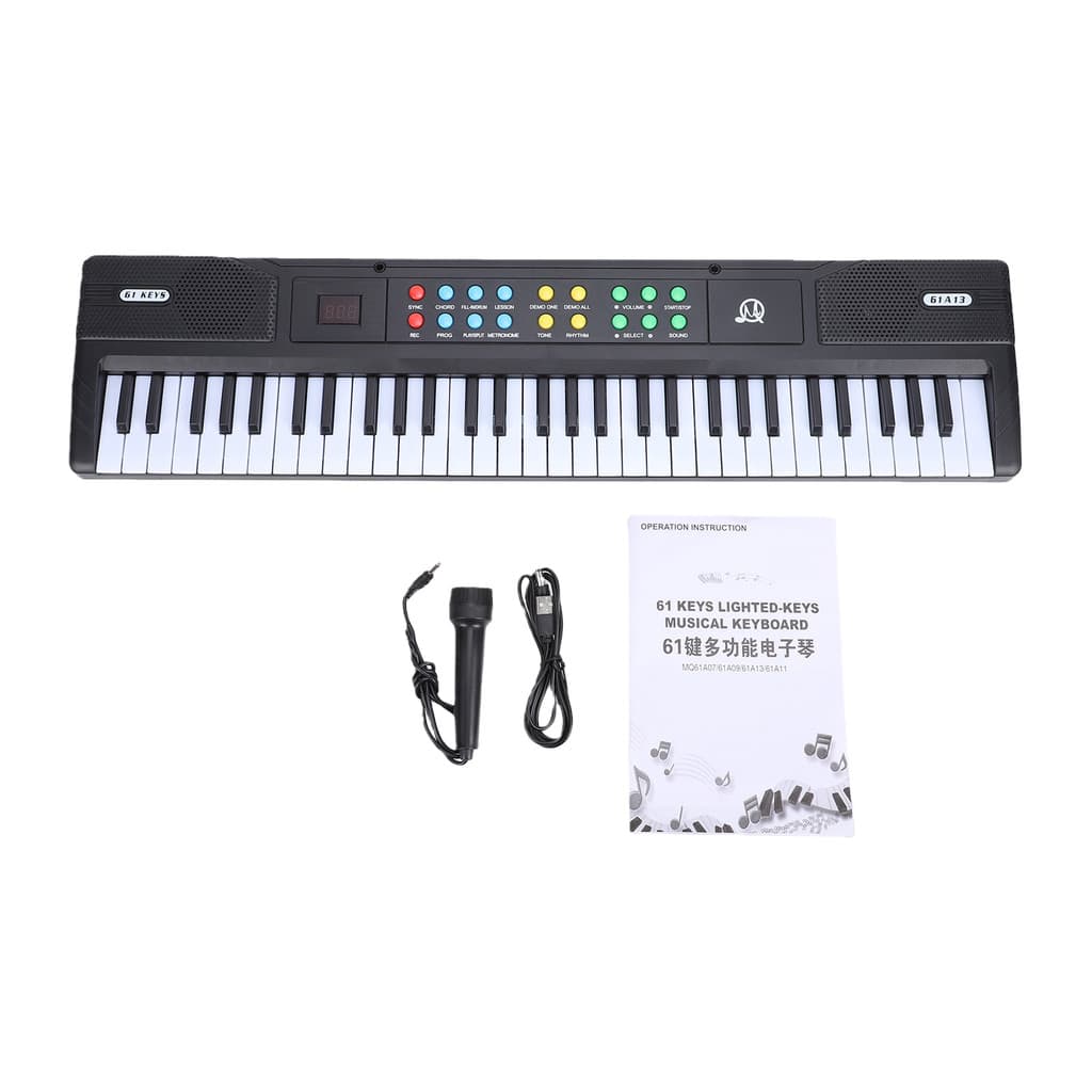 andobr 61 Teclas Teclado Eletrônico Piano 200 Tons Ritmos Com Microfone Metrônomo Modo De Ensino Digital Portátil Para