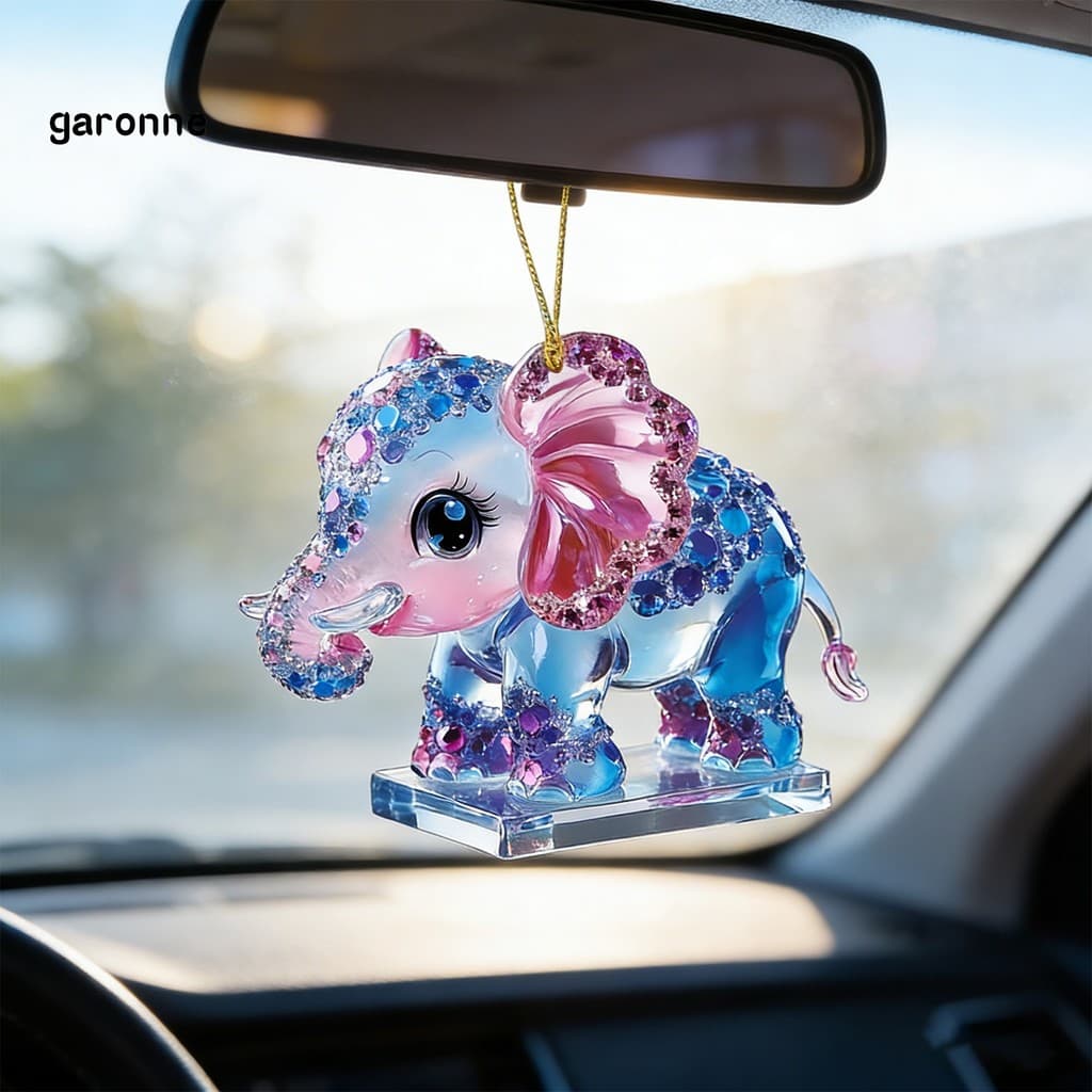 GA-Pingente De Carro Com Cordão Strass Brilhantes 2D Acrílico Elefante Design Cor Gradiente Mini Ornamento Chave Decoraç