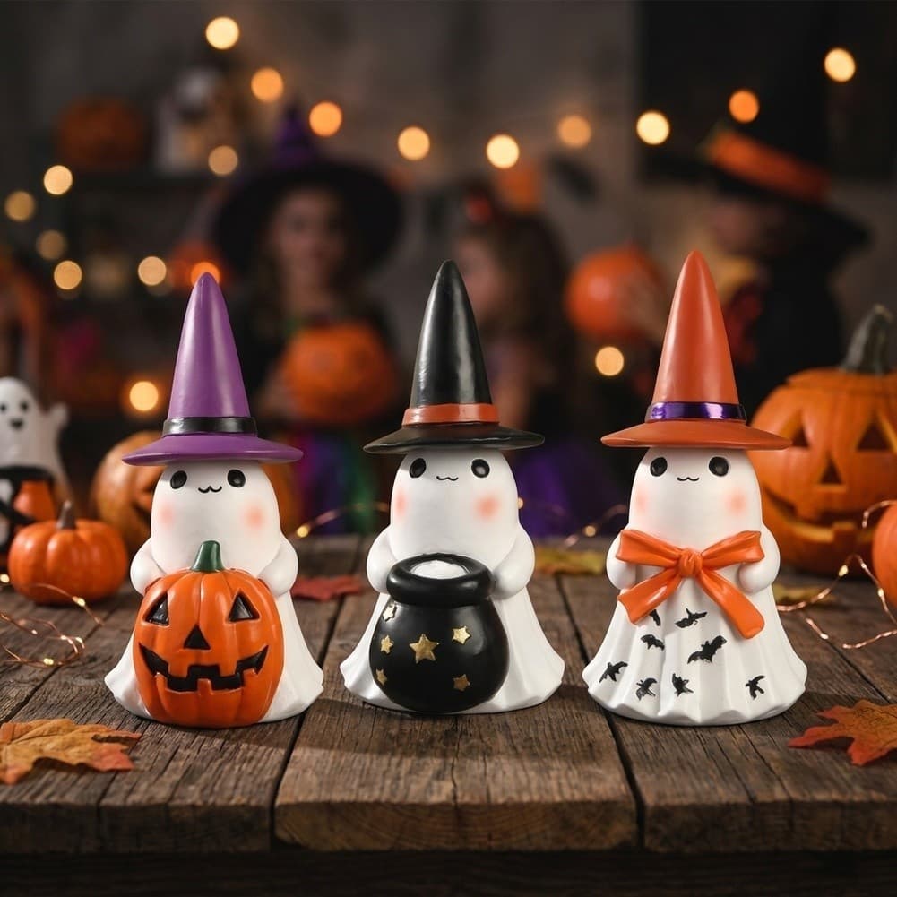 8newespectro Fofo De Halloween : Estatuetas De Resina Que Brilham No Escuro Com Chapéus De Feiticeiro !