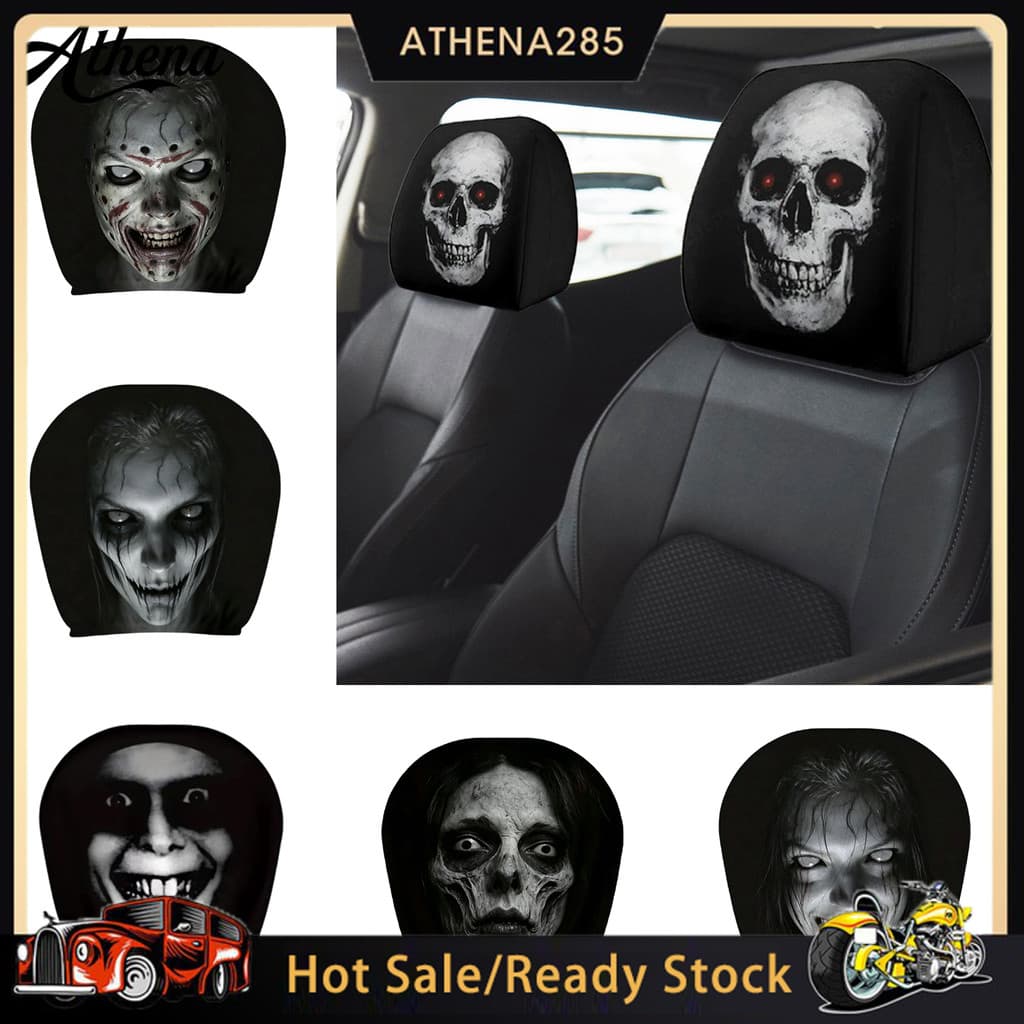 [ATHENA] ☆ Capas De Encosto De Cabeça De Carro Com Rosto Fantasma , Protetor Assento De Assustador , Acessório Elástico