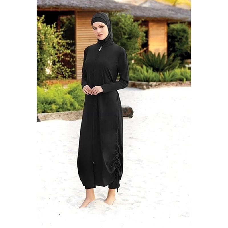 Traje De Banho Islâmico Túnica Robe Estampado 3 Peças Longo Burkini Muçulmano Feminino Maiôs