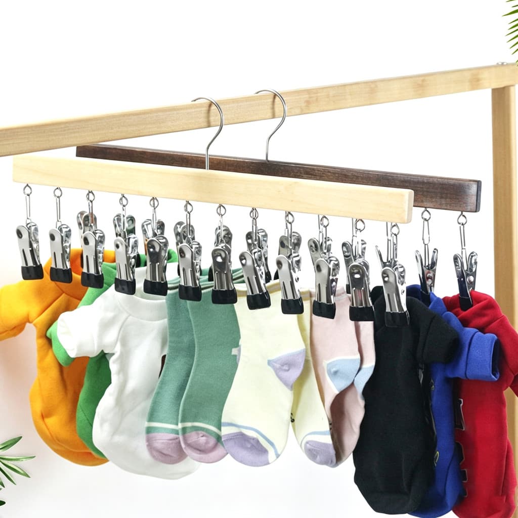 Cabides Super_Legging Com 12 Clipes , Organizador De Armário De Calças De Madeira Que Economiza Espaço , Suporte Giratór