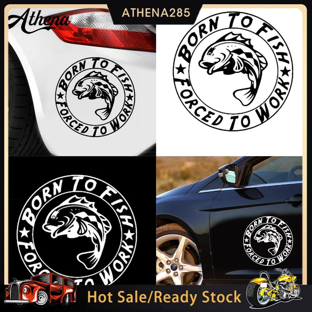 ATH_Born to Fish Forçado A Trabalhar Pesca Estilo De Carro Adesivos Decalques De Motocicleta Decoração