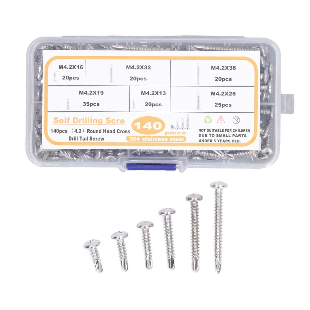 140 Pcs M4.2 Parafuso Cruz De Cabeça Redonda Variedade Rosca Profunda 410 Parafusos Autoperfuração De Aço Inoxidável