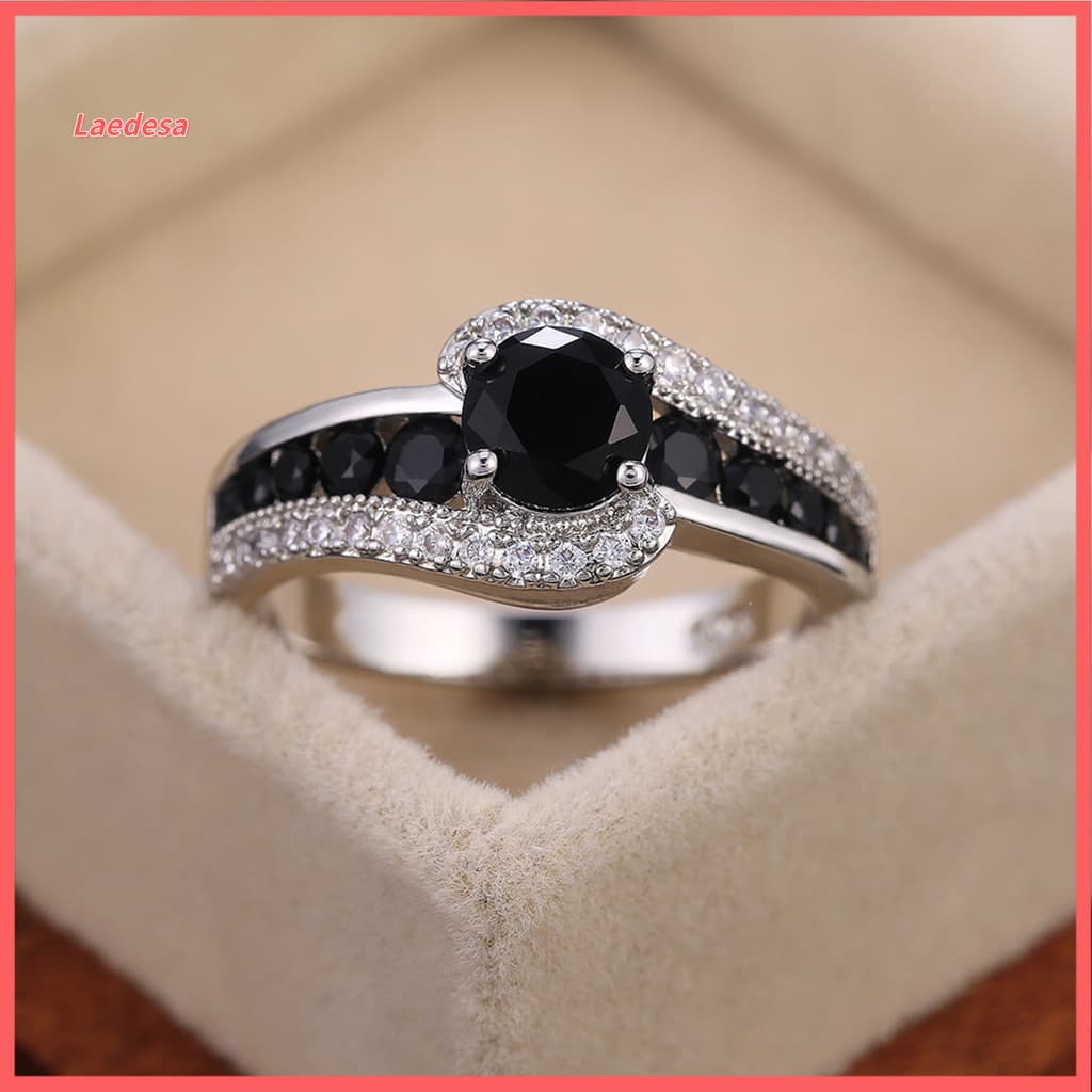 Laedesa Anel De Dedo De Zircônia Cúbica , Preto , Transparente , Geometria Irregular , Faixa Polida , Festa De Casamento