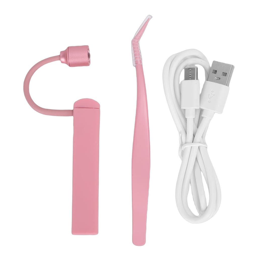 Lâmpada LED Para Cílios 1W 395nm Luz De Cura Com Cola Rápida E Pinça Portátil Extensão De Rosado