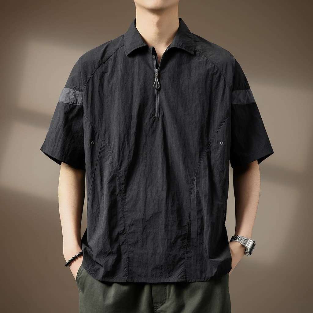 High-End estilo montanha ao ar livre americano Retro camisa Polo de manga curta masculina lapela de secagem rápida camis
