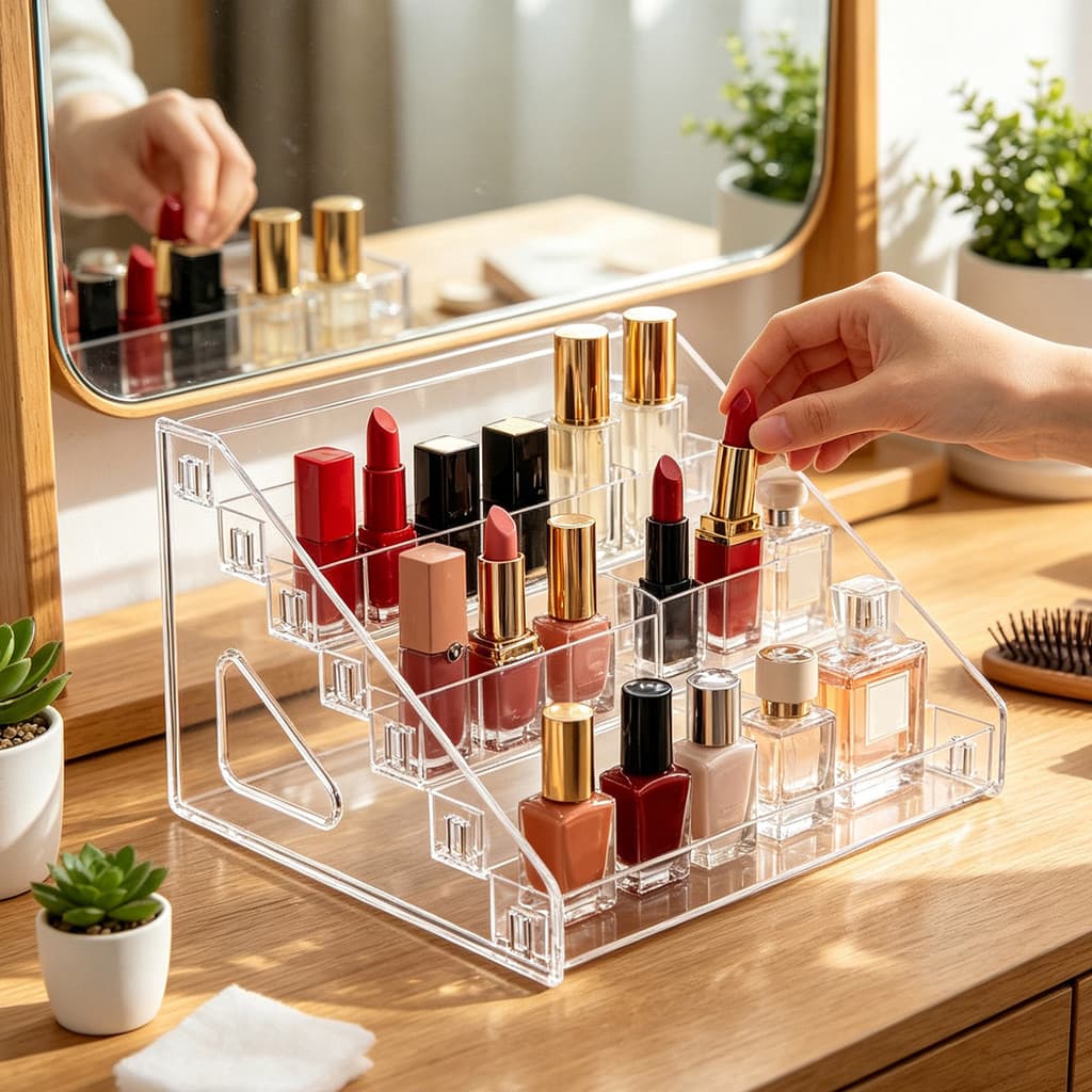 Expositor De Acrílico Super_5/7 Camadas Com Cercas , Organizador De Suporte De Perfume Maquiagem , Prateleira Transparen